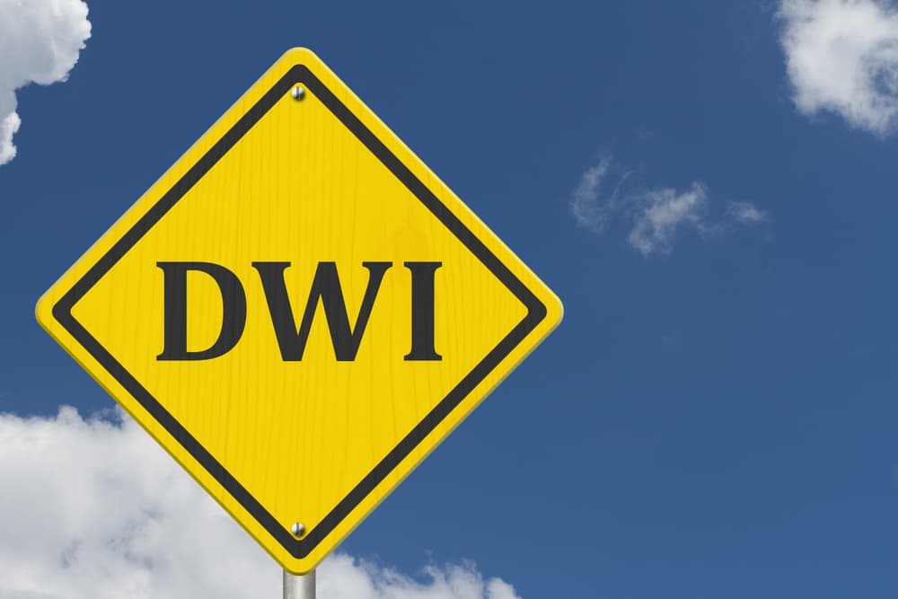 Yellow warning DWI road sign with sky 3D Illustration